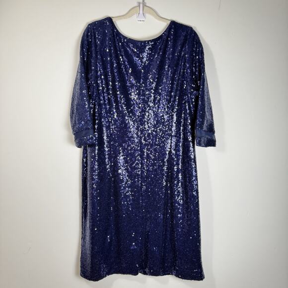 LANE BRYANT Women’s 16 Navy Blue Sequin Party Dress 3/4 Sleeve Cocktail Holiday - Picture 9 of 10